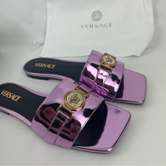 Versace Metallic Patent Leather Medusa Head With Rhinestone size 40 or 9.5 - Picture 6 of 16